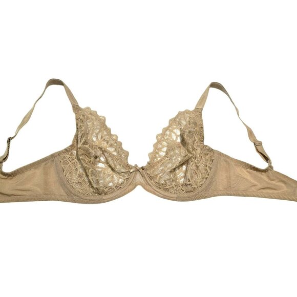 Glamorise Lace Underwire Bra 34DD Beige Nude Sheer Floral Lingerie Wonderwire - Picture 8 of 9